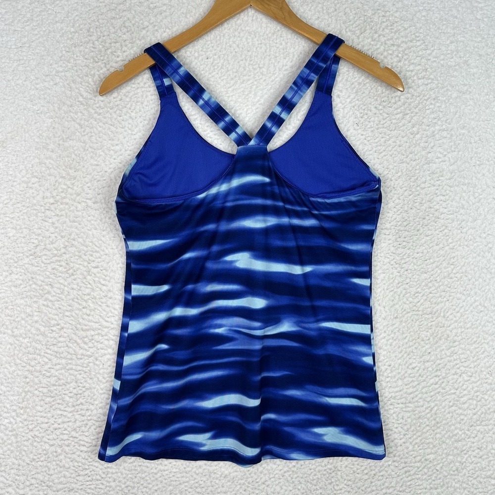 Athleta Tankini Swim Top Womens L Blue Racerback Shelf Bra Crossback Athletic - Picture 4 of 14